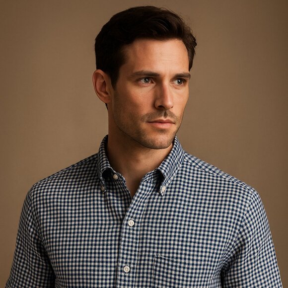 Brooks Brothers Regent Fit 100% Linen Gingham Shirt – Navy & White – Size XXL - Picture 1 of 12